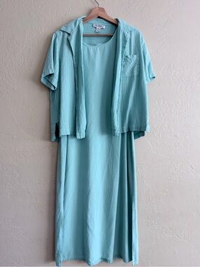 Vintage Light Aqua Two-Piece Silk Dress Set